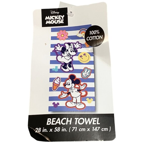 Disney Mickey Mouse & Friends Minnie Striped 100% Cotton Beach Towel 28" x 58" - Picture 8 of 8
